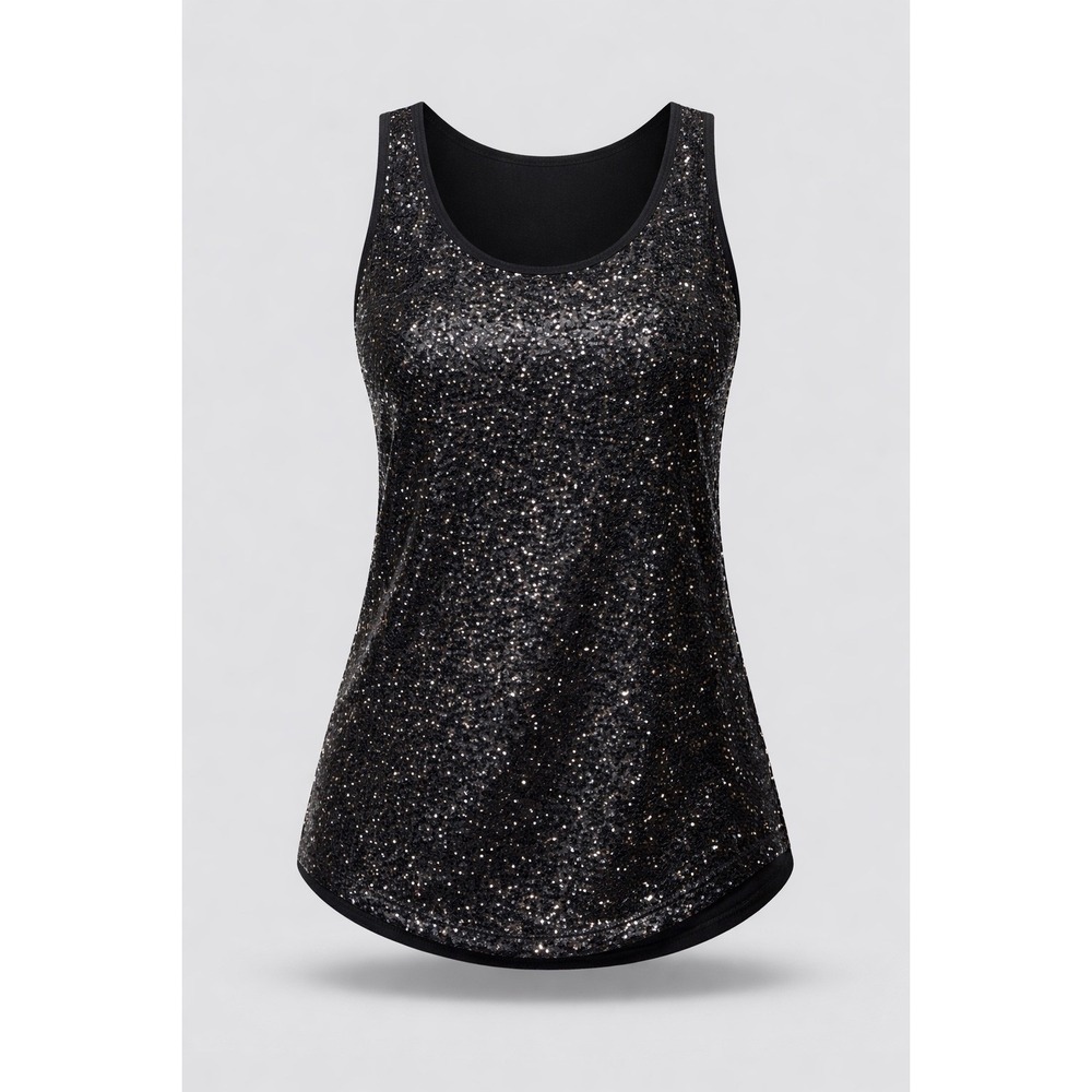 J.Crew Womens Black Sequin Tank Top Sleeveless Scoop Neck Party Blouse Large - Picture 1 of 10